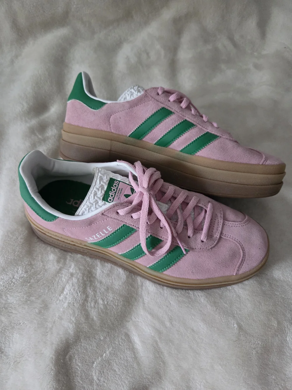 adidas Gazelle Pink Suede Sneakers with Green Stripes